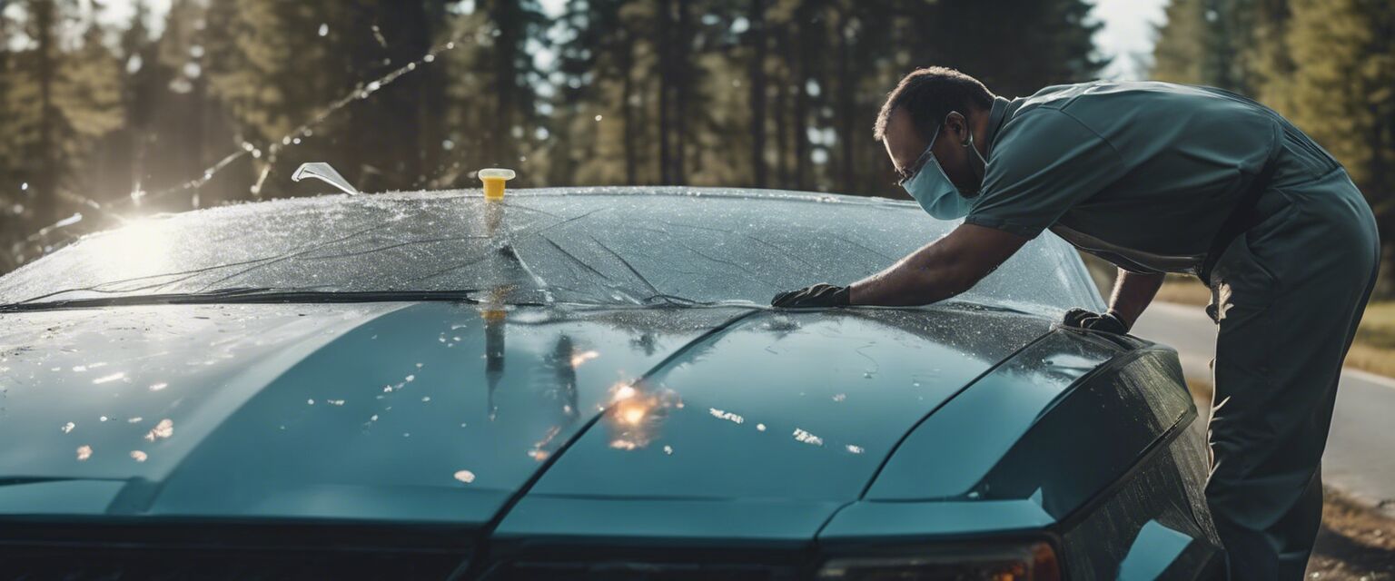 Technician repairing a windshield